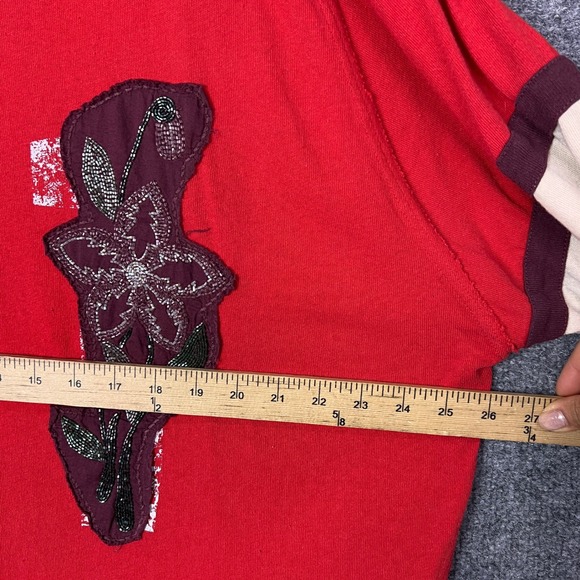 We The Free Free People Los Angeles 21 Jersey T-Shirt Red Womens Large Beaded - Picture 5 of 8